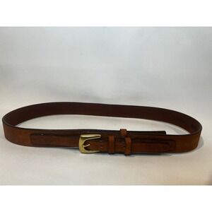 Cabela's Leather Ranger Belt Brown Solid Brass Buckle Rugged Casual Size 38